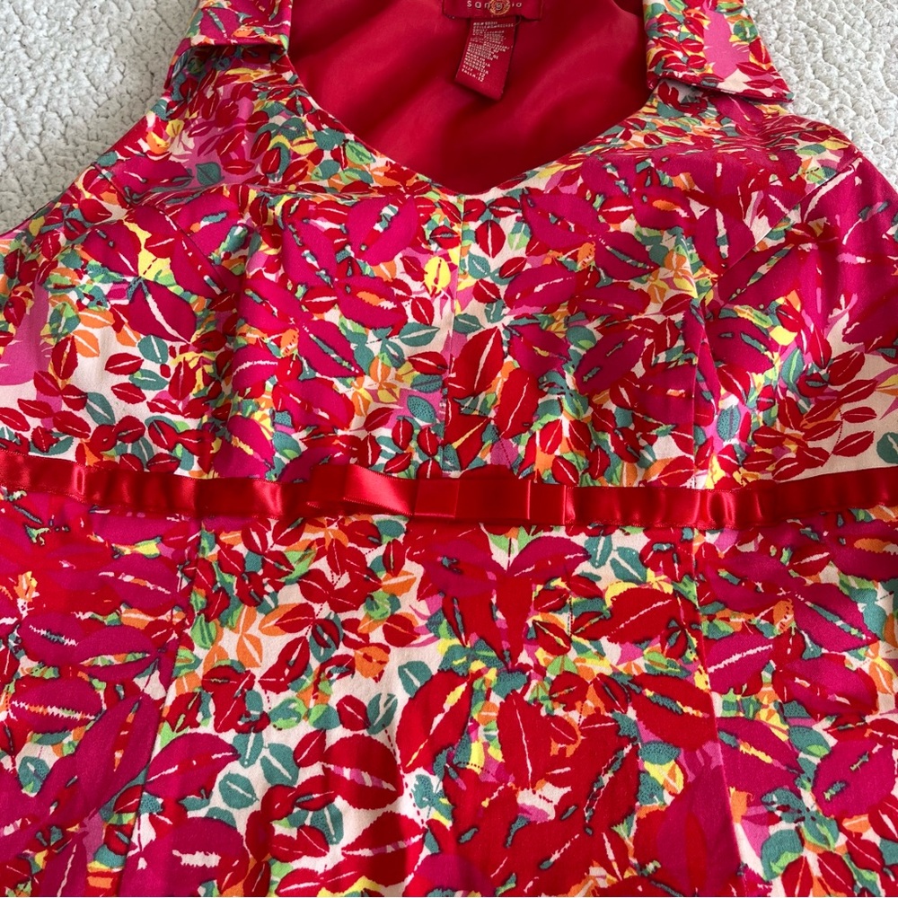 Signature by Sangria Vibrant Floral Midi Dress - Red and Pink | Size 12 - Picture 5 of 9